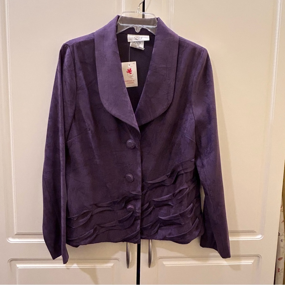 NEW Zoe Purple Velveteen Blazer Jacket Diagonal Design Size 10 Canada $112